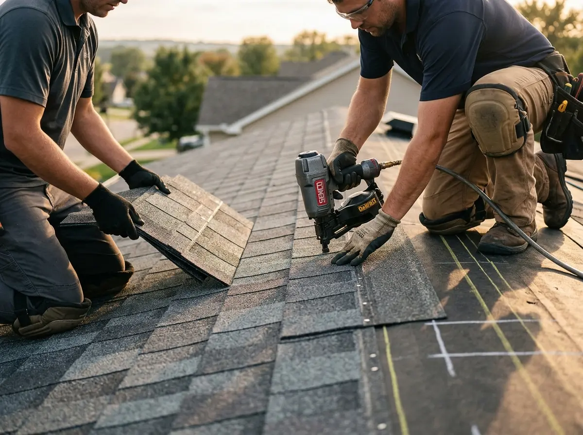 Professional roofer working on a residential roof in Brainerd